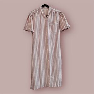 Vintage Pink & White Vertical Stripe Shirt Dress – Union Made USA – Size 6